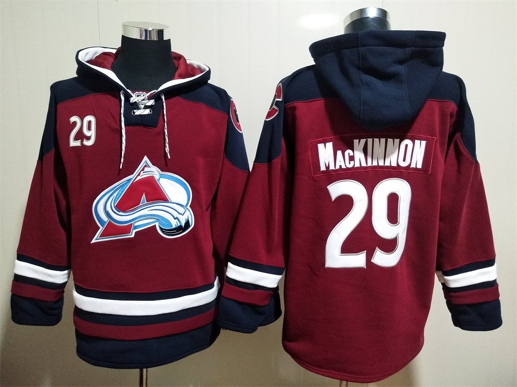 Men's Colorado Avalanche #29 Nathan MacKinnon Burgundy Lace-Up Pullover Hoodie Jersey